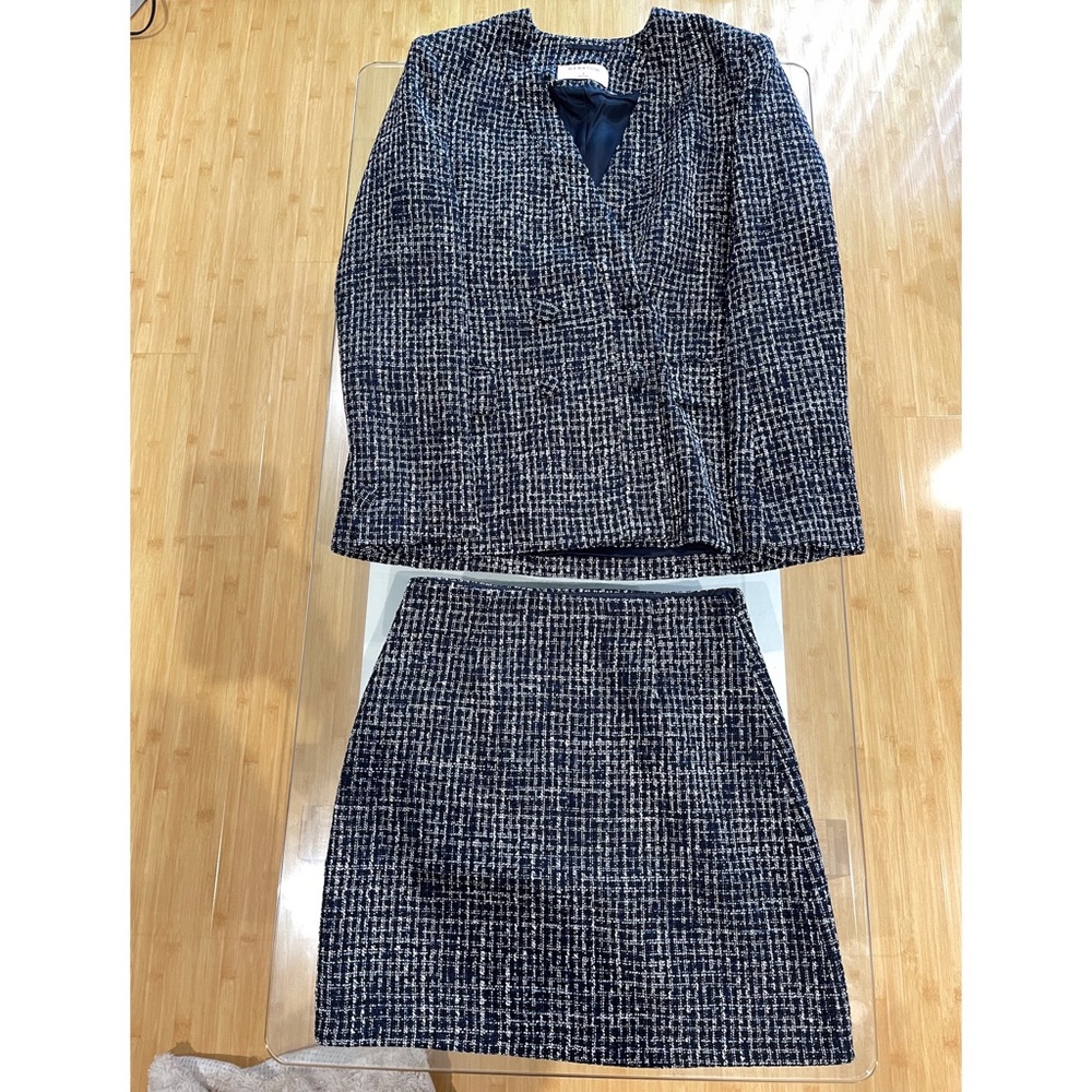 Aritzia Navy and White Tweed Blazer and Skirt Set